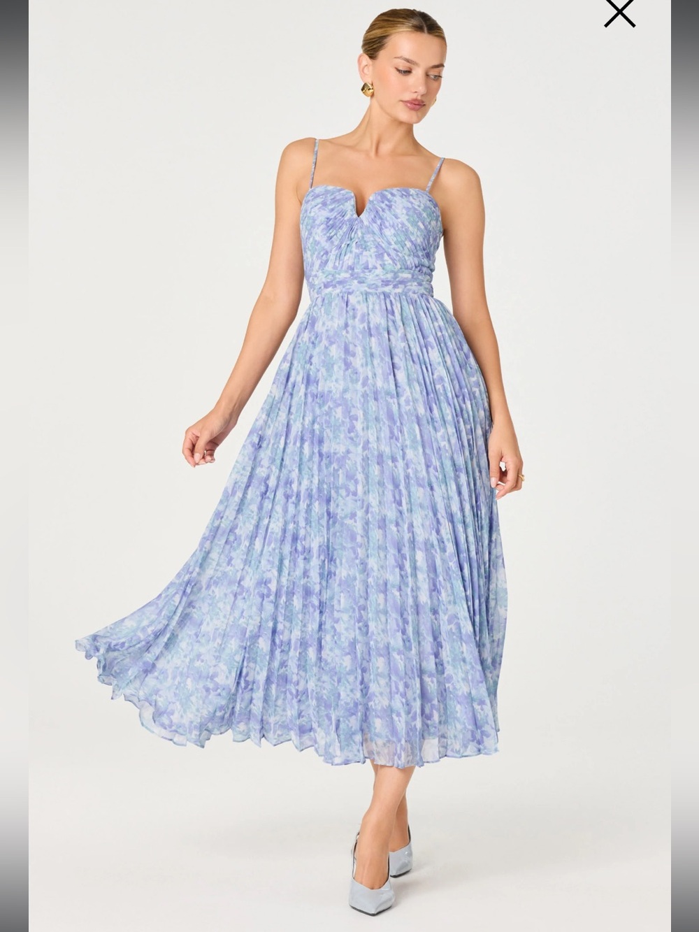 astra the lable bayley blue floral pleated maxi summer sun dress size small NEW